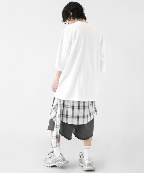 minsobi(ミンソビ)の「【ハイエンド級クオリティ】【シャツ取り外し可】 腰巻きシャツ 2WAY バミューダデニムパンツ(ユニセックス)(デニムパンツ・メンズ・ライトブラック・FREE)」の11枚目の写真