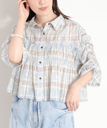 フラワーチェックシアーシャーリングブラウス