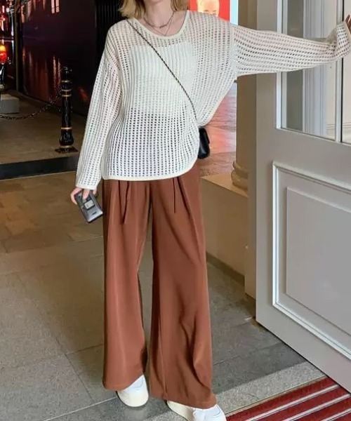 ampm(エーエムピーエム)の「ルーズメッシュサマーニット(Tシャツ/カットソー・レディース・ホワイト/ブラック・M/S)」の5枚目の写真