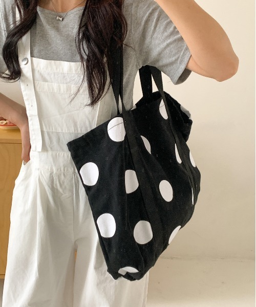 WEGO（ウィゴー）の「[A4・PC収納可]大人気ドット柄BIGエコトートバッグ（トートバッグ・レディース・ホワイト・FREE）」の13枚目の写真