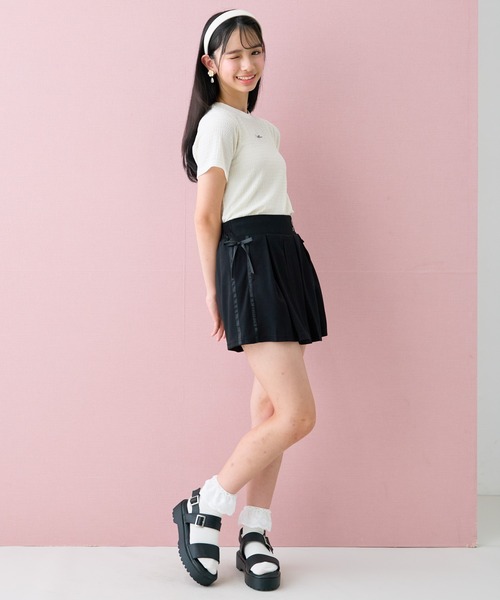 Amourire girl(アムリールガール)の「サイドリボン プリーツスカート インナーパンツ付き 裏地有(スカート・キッズ・ブラック/ピンク・130cm/140cm/150cm/160cm)」の13枚目の写真