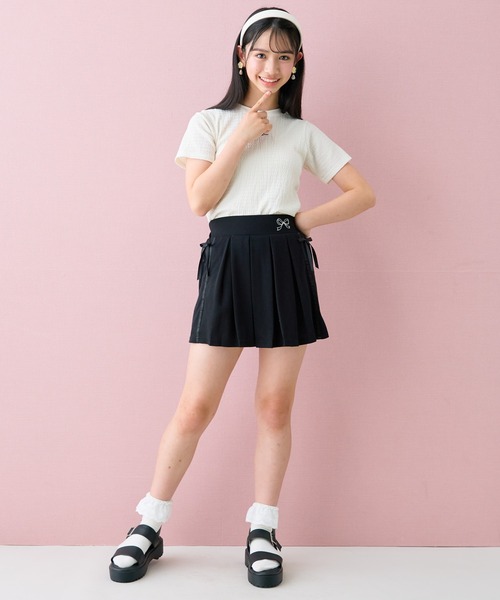 Amourire girl(アムリールガール)の「サイドリボン プリーツスカート インナーパンツ付き 裏地有(スカート・キッズ・ブラック/ピンク・130cm/140cm/150cm/160cm)」の14枚目の写真