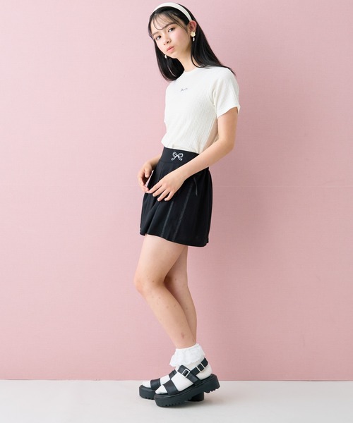 Amourire girl(アムリールガール)の「サイドリボン プリーツスカート インナーパンツ付き 裏地有(スカート・キッズ・ブラック/ピンク・130cm/140cm/150cm/160cm)」の16枚目の写真