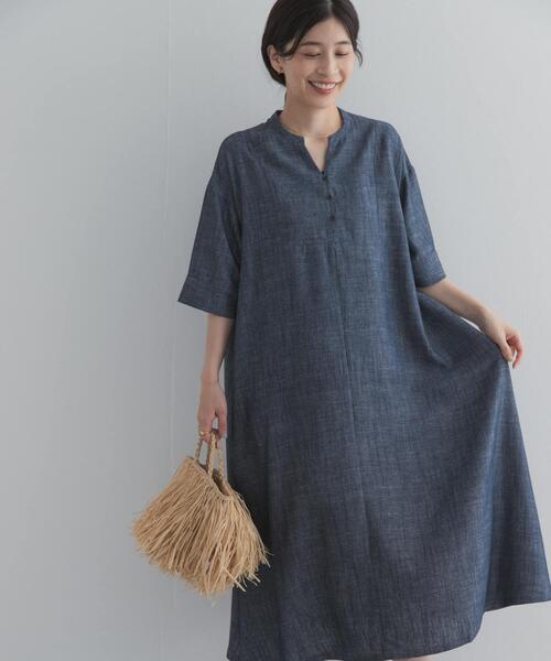 URBAN RESEARCH DOORS(アーバンリサーチドアーズ)の「リネン混5分袖ミディワンピース(ワンピース・レディース・ブラック/インディゴブルー・FREE)」の18枚目の写真
