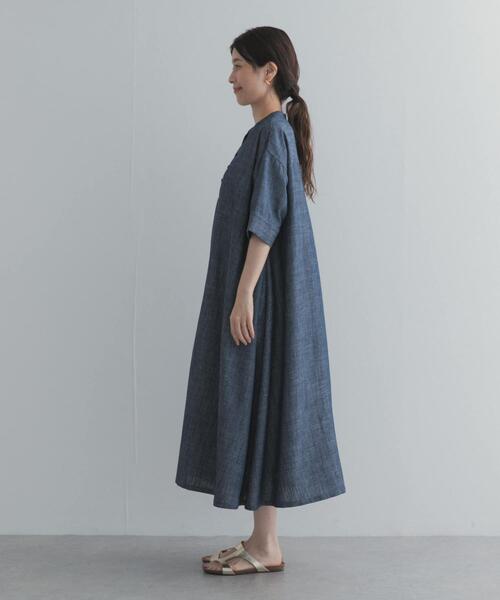URBAN RESEARCH DOORS(アーバンリサーチドアーズ)の「リネン混5分袖ミディワンピース(ワンピース・レディース・ブラック/インディゴブルー・FREE)」の20枚目の写真