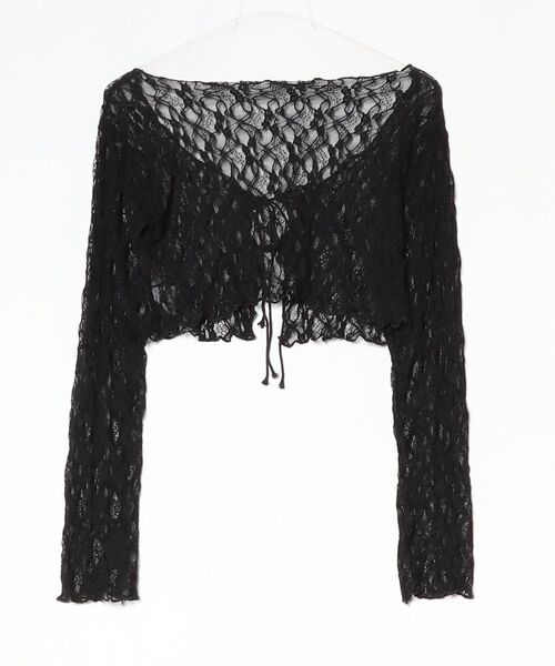 .KOM(ドットコム)の「A'GEM/9 × .kom 『.KOM/ドットケーオーエム』Allover Lace Ribbon Long Sleeve Top/総レースリボン長袖トップス(カーディガン/ボレロ・レディース・ブラック/アイボリー・FREE)」の7枚目の写真