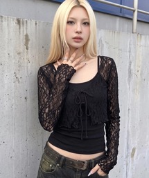 A'GEM/9 × .kom 『.KOM/ドットケーオーエム』Allover Lace Ribbon Long Sleeve Top/総レースリボン長袖トップス
