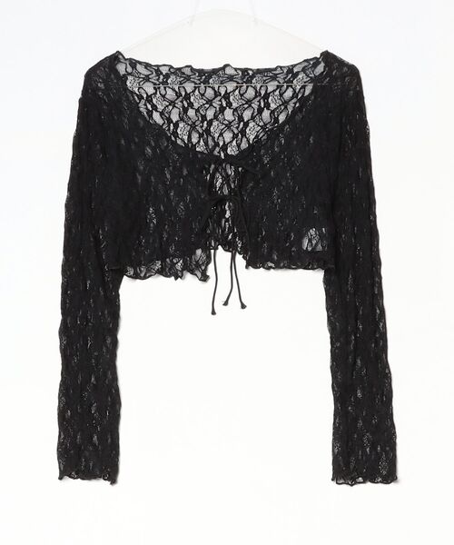 .KOM(ドットコム)の「A'GEM/9 × .kom 『.KOM/ドットケーオーエム』Allover Lace Ribbon Long Sleeve Top/総レースリボン長袖トップス(カーディガン/ボレロ・レディース・ブラック/アイボリー・FREE)」の6枚目の写真