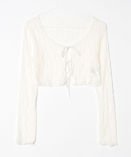 .KOM(ドットコム)の「A'GEM/9 × .kom 『.KOM/ドットケーオーエム』Allover Lace Ribbon Long Sleeve Top/総レースリボン長袖トップス(カーディガン/ボレロ・レディース・ブラック/アイボリー・FREE)」の9枚目の写真