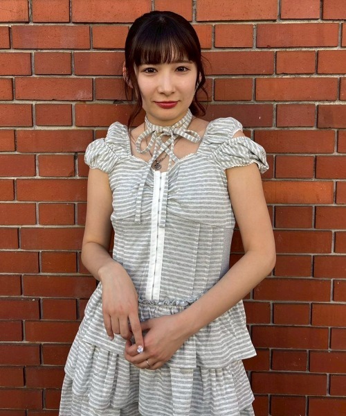 Candy Stripper（キャンディストリッパー）の「DOUBLE PUFF SLEEVE BORDER MINI ワンピース（ワンピース・レディース・グレー/ライトグレー・FREE）」の7枚目の写真