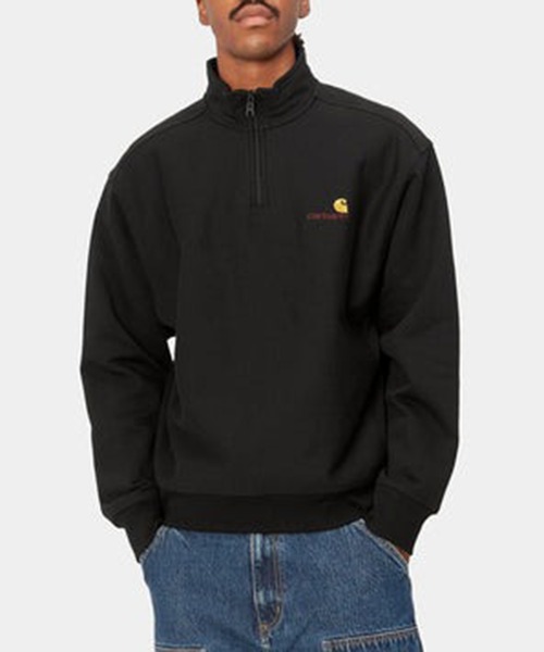 Carhartt WIP(カーハートダブリューアイピー)の「【Carhartt WIP】HALF ZIP AMERICAN SCRIPT SWEATSHIRT I027014(スウェット・メンズ・ブラック・L/M)」の1枚目の写真