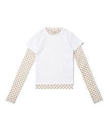 ドットシースルーロングスリーブレイヤード半袖Tシャツセット(アイボリー/アイボリー)