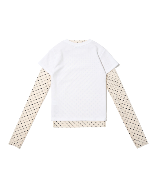 CARGOBROS FOR WOMAN（カーゴブロスフォーウィメン）の「ドットシースルーロングスリーブレイヤード半袖Tシャツセット（アイボリー/アイボリー）（Tシャツ/カットソー・レディース・その他・FREE）」の2枚目の写真