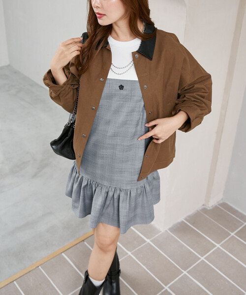 MARY QUANT(マリークワント)の「MARY QUANT × PUBLUX/マリークワント 別注 ベロア リボン チェック ミニ キャミソール ワンピース 限定展開(ワンピース・レディース・ベージュ/グレー・フリ-)」の15枚目の写真