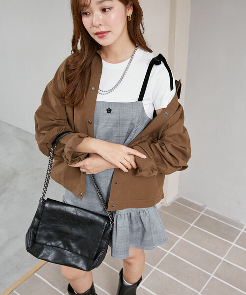 MARY QUANT(マリークワント)の「MARY QUANT × PUBLUX/マリークワント 別注 ベロア リボン チェック ミニ キャミソール ワンピース 限定展開(ワンピース・レディース・ベージュ/グレー・フリ-)」の16枚目の写真