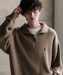 新色追加 U.S. POLO ASSN. ユーエスポロアッスン 別注コラボオーバーサイズワンポイントロゴ刺繍畦編みハーフジップ長袖ニットセーター
