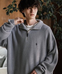新色追加 U.S. POLO ASSN. ユーエスポロアッスン 別注コラボオーバーサイズワンポイントロゴ刺繍畦編みハーフジップ長袖ニットセーター