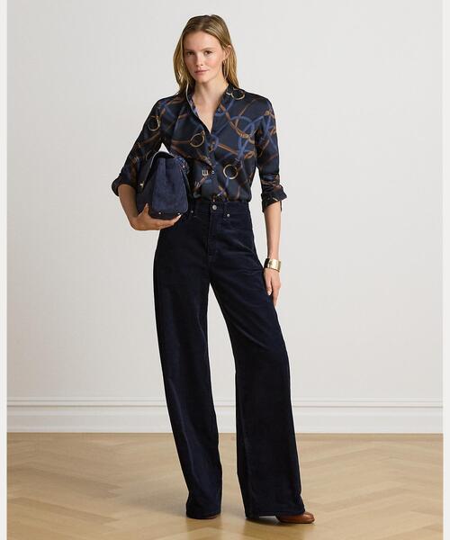 LAUREN RALPH LAUREN(ローレン ラルフ ローレン)の「ベルティングプリント フリルトリム ツイル シャツ(シャツ/ブラウス・レディース・ネイビー系1・XS/S/M/L)」の3枚目の写真