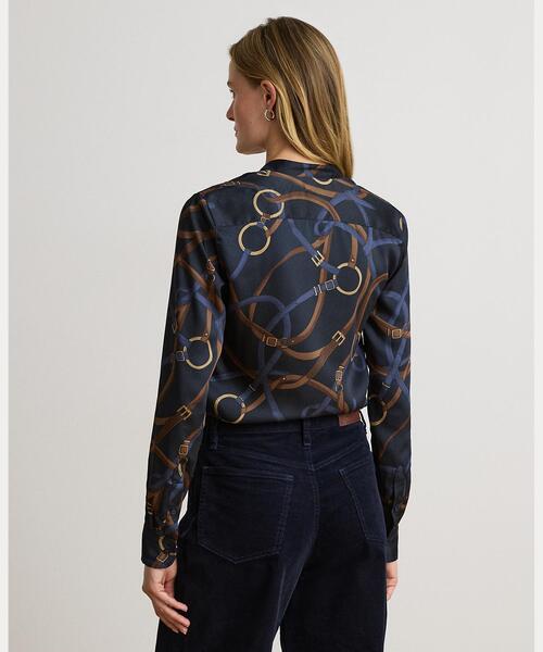 LAUREN RALPH LAUREN(ローレン ラルフ ローレン)の「ベルティングプリント フリルトリム ツイル シャツ(シャツ/ブラウス・レディース・ネイビー系1・XS/S/M/L)」の4枚目の写真