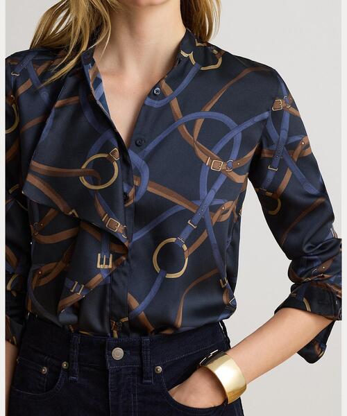 LAUREN RALPH LAUREN(ローレン ラルフ ローレン)の「ベルティングプリント フリルトリム ツイル シャツ(シャツ/ブラウス・レディース・ネイビー系1・XS/S/M/L)」の5枚目の写真