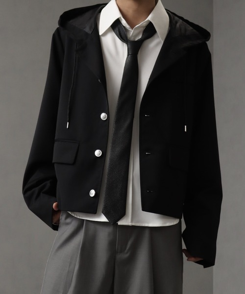 welise(ウェライズ)の「【welise/ウェライズ】-2026AW- 420gグレイスフルTR ボタンフロントフードショートブレザー(テーラードジャケット・メンズ・ブラック/チャコールグレー/ダークネイビー・M/S/L)」の7枚目の写真