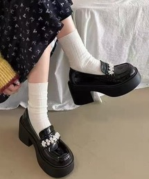 パールモチーフ 厚底チャンキーヒールローファー