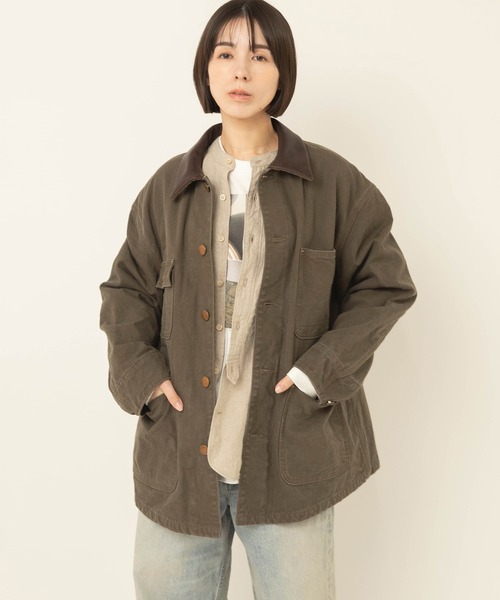 RNA-N(アールエヌエーエヌ)の「J2200 レザーカラーチョアジャケット(ノーカラージャケット・レディース・キャメル/カーキ・FREE)」の3枚目の写真