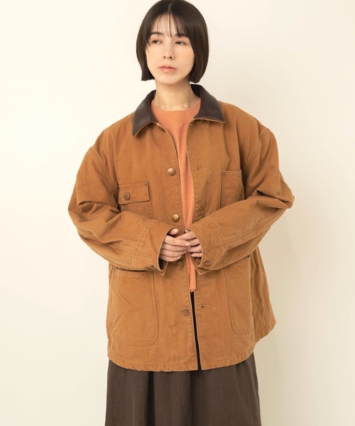 RNA-N(アールエヌエーエヌ)の「J2200 レザーカラーチョアジャケット(ノーカラージャケット・レディース・キャメル/カーキ・FREE)」の5枚目の写真