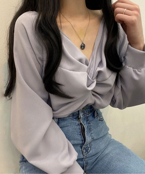 FLINEA(フリネア)の「Vネッククロス長袖ブラウス(シャツ/ブラウス・レディース・ブラック/ベージュ/ブルー/レンガ・FREE)」の20枚目の写真