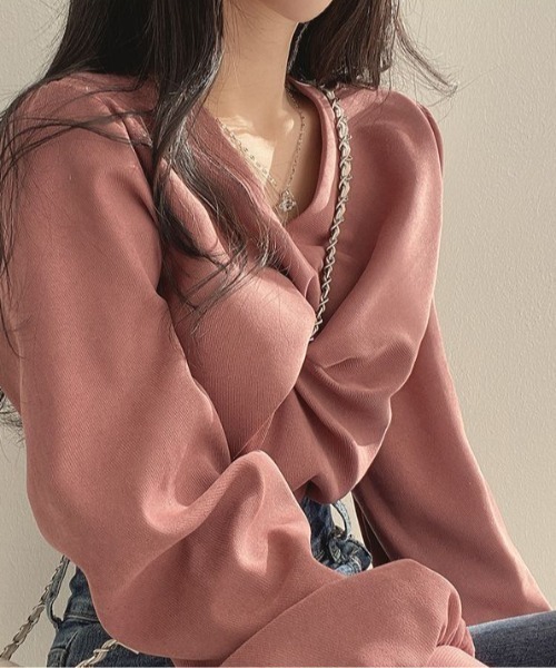 FLINEA(フリネア)の「Vネッククロス長袖ブラウス(シャツ/ブラウス・レディース・ブラック/ベージュ/ブルー/レンガ・FREE)」の10枚目の写真