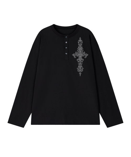 GRAVER ORDINARY（グレイバーオーディナリー）の「[ODNR UNISEX]SIM CROSS ヘンリーネック ロングスリーブ Tシャツ_3color（Tシャツ/カットソー・レディース・ベージュ/ブラック/チャコールグレー・M/LARGE）」の16枚目の写真