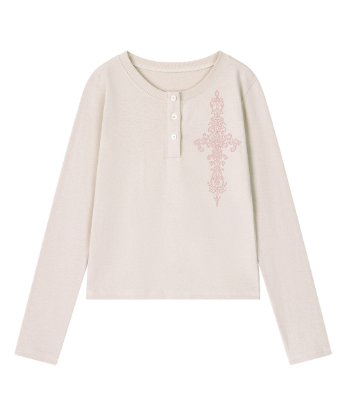 GRAVER ORDINARY（グレイバーオーディナリー）の「[ODNR UNISEX]SIM CROSS ヘンリーネック ロングスリーブ Tシャツ_3color（Tシャツ/カットソー・レディース・ベージュ/ブラック/チャコールグレー・M/LARGE）」の17枚目の写真