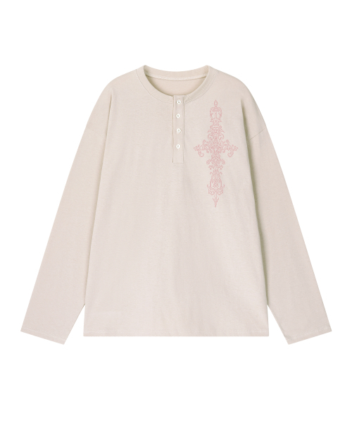 GRAVER ORDINARY（グレイバーオーディナリー）の「[ODNR UNISEX]SIM CROSS ヘンリーネック ロングスリーブ Tシャツ_3color（Tシャツ/カットソー・レディース・ベージュ/ブラック/チャコールグレー・M/LARGE）」の19枚目の写真