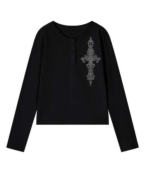 GRAVER ORDINARY（グレイバーオーディナリー）の「[ODNR UNISEX]SIM CROSS ヘンリーネック ロングスリーブ Tシャツ_3color（Tシャツ/カットソー・レディース・ベージュ/ブラック/チャコールグレー・M/LARGE）」の20枚目の写真