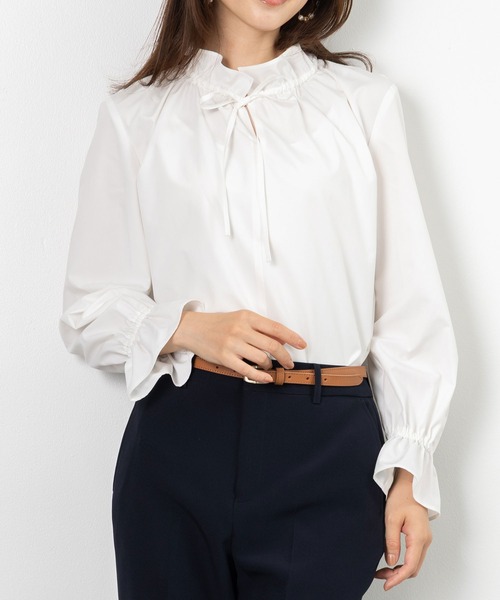 MAISONCOMFY （メゾンコンフィ）の「【フリルブラウス】ハレの日もいつもの日も着たい上品ブラウス（シャツ/ブラウス・レディース・ホワイト/サックスブルー/ネイビー・M/L）」の7枚目の写真