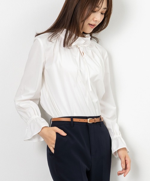 MAISONCOMFY （メゾンコンフィ）の「【フリルブラウス】ハレの日もいつもの日も着たい上品ブラウス（シャツ/ブラウス・レディース・ホワイト/サックスブルー/ネイビー・M/L）」の15枚目の写真