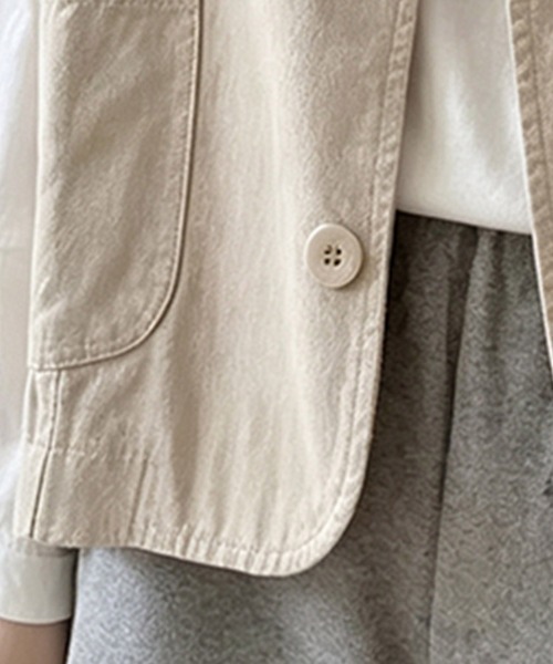 ONEP STAR(ワンピスター)の「ノーカラーボタンデザインベスト(ベスト・レディース・ブラック/ベージュ/カーキ・MEDIUM/LARGE/X-LARGE)」の21枚目の写真