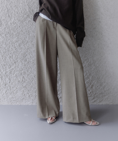 MEMUA(メムア)の「ポール マキシワイドウールスラックス(ボカシベージュ)(スラックス・レディース・ブラック/カーキ/ピンク・SMALL/MEDIUM/LARGE)」の1枚目の写真