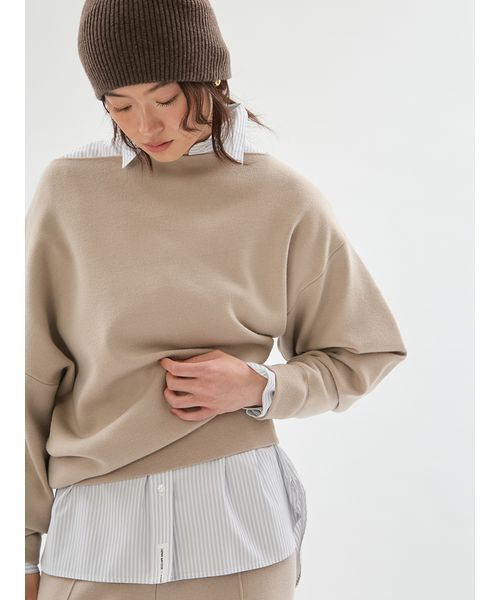 emmi（エミ）の「ウールミックスオフショルダーニット【セットアップ対応】（ニット/セーター・レディース・ベージュ/チャコールグレー・F）」の3枚目の写真