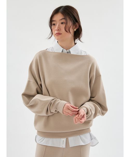 emmi（エミ）の「ウールミックスオフショルダーニット【セットアップ対応】（ニット/セーター・レディース・ベージュ/チャコールグレー・F）」の4枚目の写真