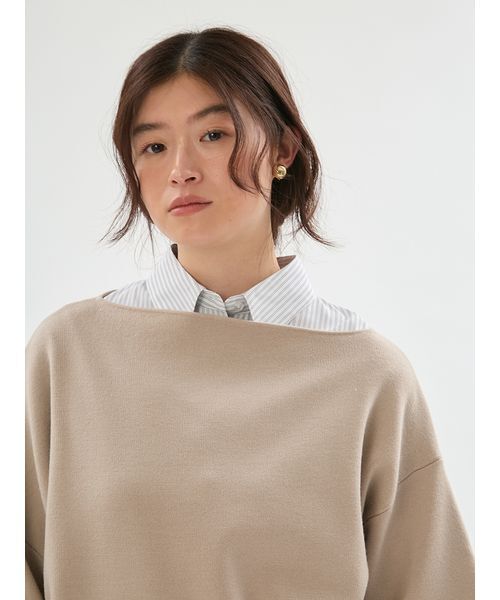 emmi（エミ）の「ウールミックスオフショルダーニット【セットアップ対応】（ニット/セーター・レディース・ベージュ/チャコールグレー・F）」の7枚目の写真