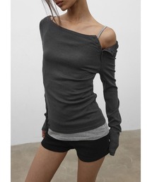 [MADE] シルスリットボタンオフショルダー長袖Tシャツ