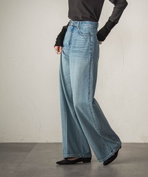 センタープレスデニムワイドパンツ