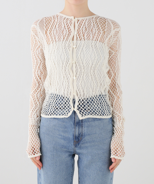 CITYSHOP(シティーショップ)の「EUCHRONIA STRETCH LACE CARDIGAN 262802:カーディガン(カーディガン/ボレロ・レディース・アイボリー・FREE)」の5枚目の写真