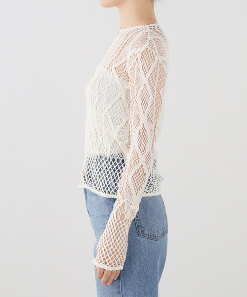 CITYSHOP(シティーショップ)の「EUCHRONIA STRETCH LACE CARDIGAN 262802:カーディガン(カーディガン/ボレロ・レディース・アイボリー・FREE)」の6枚目の写真