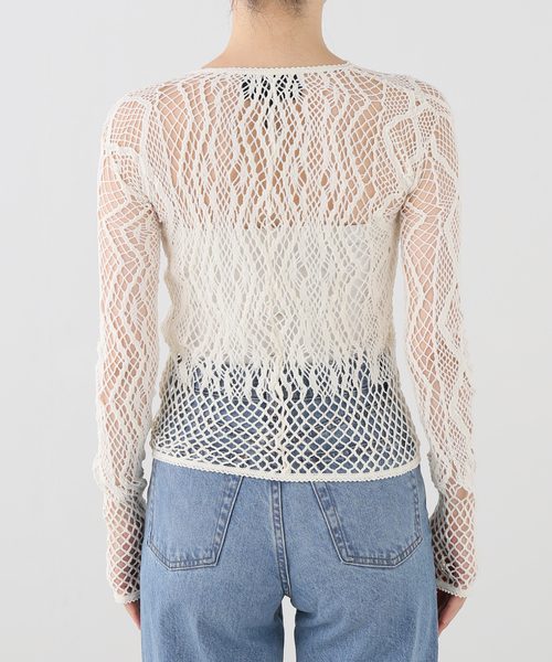 CITYSHOP(シティーショップ)の「EUCHRONIA STRETCH LACE CARDIGAN 262802:カーディガン(カーディガン/ボレロ・レディース・アイボリー・FREE)」の7枚目の写真