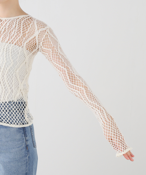 CITYSHOP(シティーショップ)の「EUCHRONIA STRETCH LACE CARDIGAN 262802:カーディガン(カーディガン/ボレロ・レディース・アイボリー・FREE)」の8枚目の写真