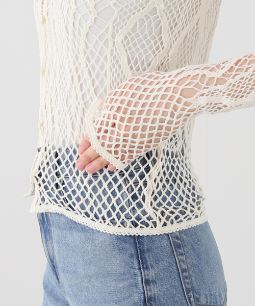 CITYSHOP(シティーショップ)の「EUCHRONIA STRETCH LACE CARDIGAN 262802:カーディガン(カーディガン/ボレロ・レディース・アイボリー・FREE)」の9枚目の写真