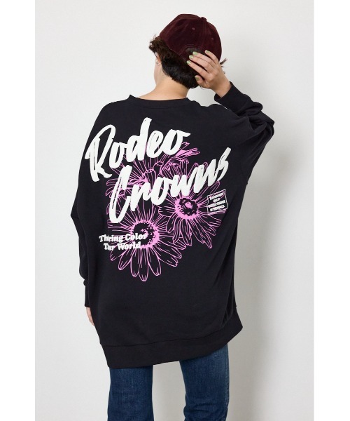 RODEO CROWNS WIDE BOWL(ロデオクラウンズワイドボウル)の「BIGフラワープリントスウェットワンピース(ワンピース・レディース・グレー×ホワイト/ライトピンク/ダークグリーン/ブラック・FREE)」の7枚目の写真