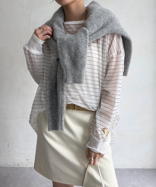 DouDou(ドゥドゥ)の「【WEB限定】ボーダーオーバートップス(Tシャツ/カットソー・レディース・ブラック/ホワイト・FREE)」の8枚目の写真